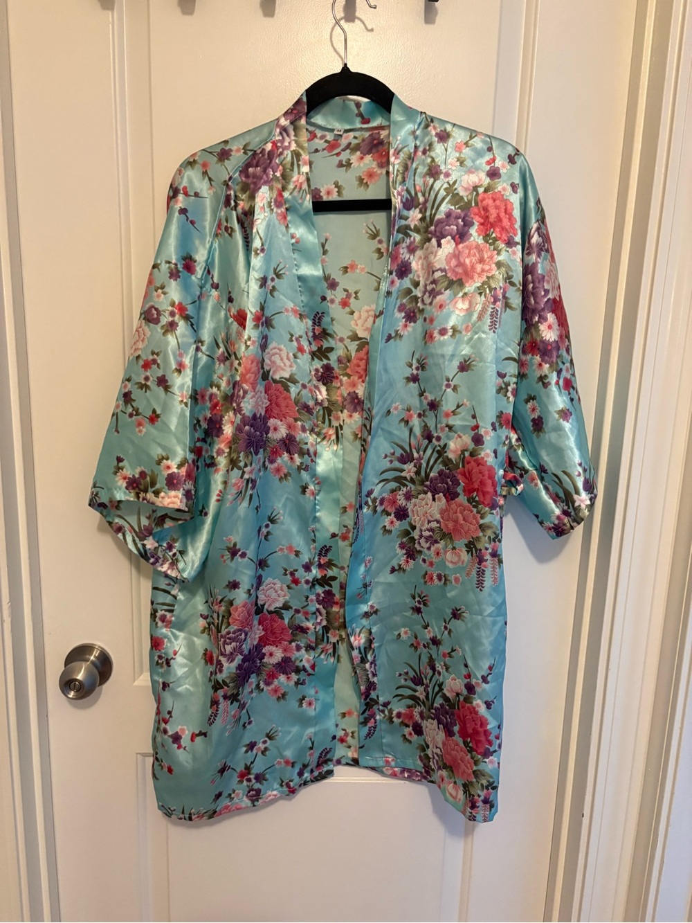 Pastel Blue Peony Floral Satin Dressing Gown / Bridesmaid Robe